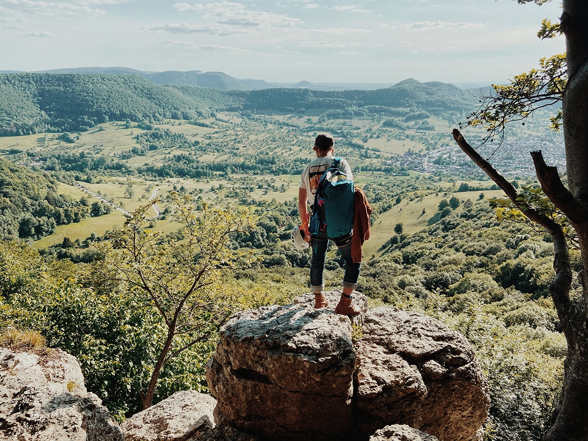 County Esslingen Mountain Hohen Neuffen, man is hiking