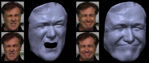 Mit dem Prinzip des optischen Flusses  kann das Gesicht eines Schauspielers mit realistischer Mimik und Gestik rekonstruiert werden (Bild: Universität Stuttgart)